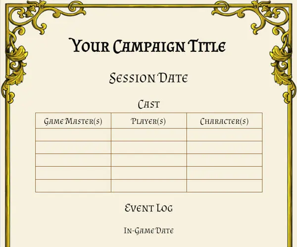Sample of the Session Template in Gold