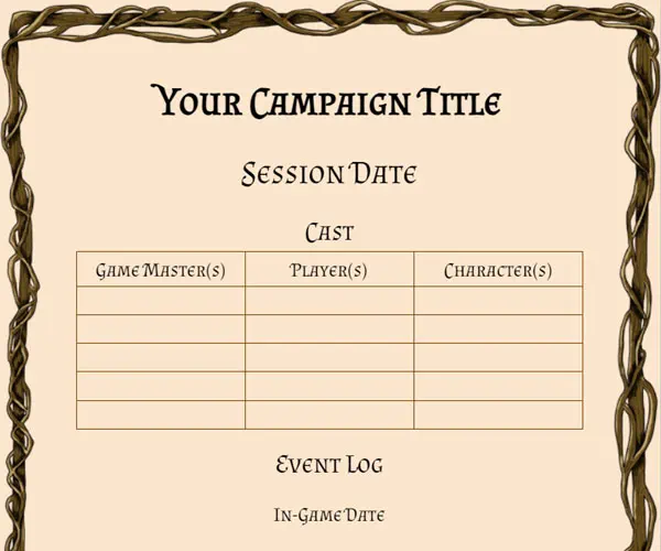 Sample of the Session Template in Wood