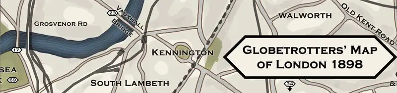 A section of the hand-drawn London city map featuring roads and the river.