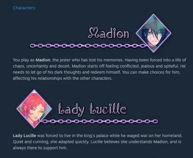 Some character bios from Jester/King