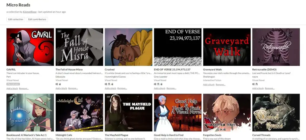 My micro read list on itch